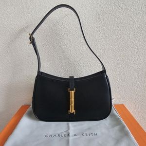 Charles & Keith Cesia Metallic Accent Shoulder Bag in Black